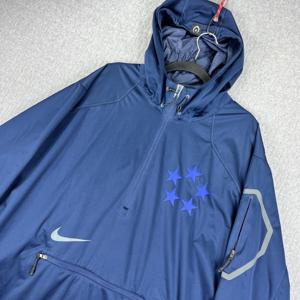 Nike Anorak Field Jacket Men XXL Blue 5 Stars Half Zip Hooded Windbreaker